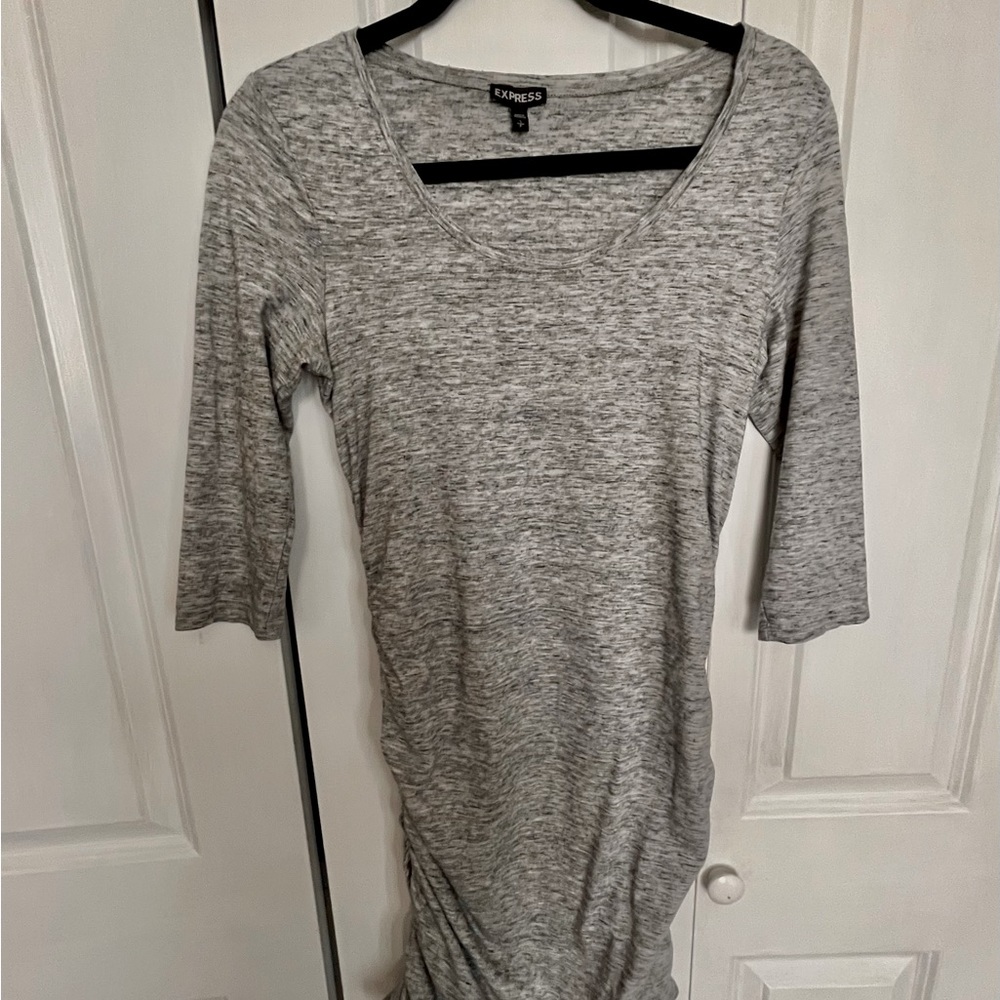 Gray express three-quarter sleeve ruched dress. S/P